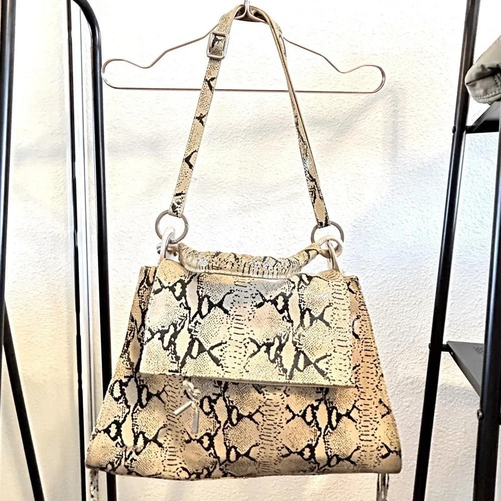 6126 Tan Snake Print Convertible Satchel Handbag Crossbody